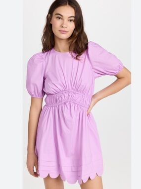 English Factory Lilac Scallop-Hem Puff Sleeve Mini Dress